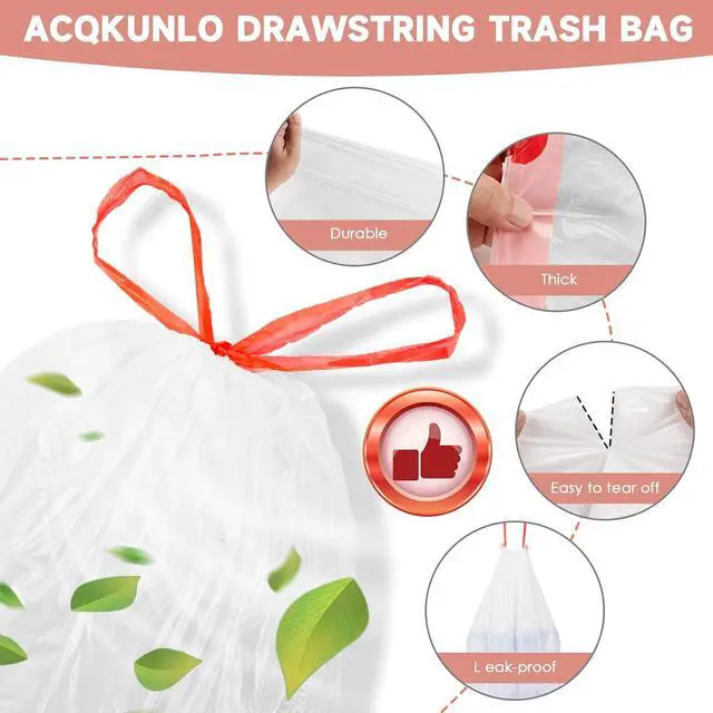 Alt view image 5 of 7 - 2 Gallon Small Trash-Bags Drawstring Bathroom - White Mini Garbage Bags 60 Count Plastic Unscented 7.5L Tiny Waste Basket Liners Kitchen Office Car Strong Thick Bulk Magesh