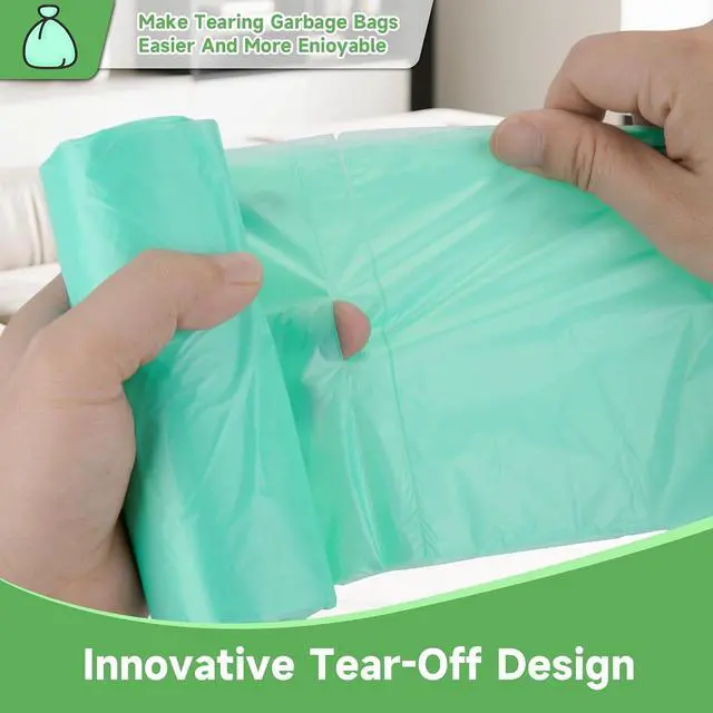 Alt view image 4 of 7 - 2.6 Gallon Small Trash Bags Bathroom - Green Mini Garbage Bags Biodegradable Compostable 100 Count 10 Liter Unscented Little Waste Basket Kitchen Office Car Tiny Liners Strong Thick Heihaily