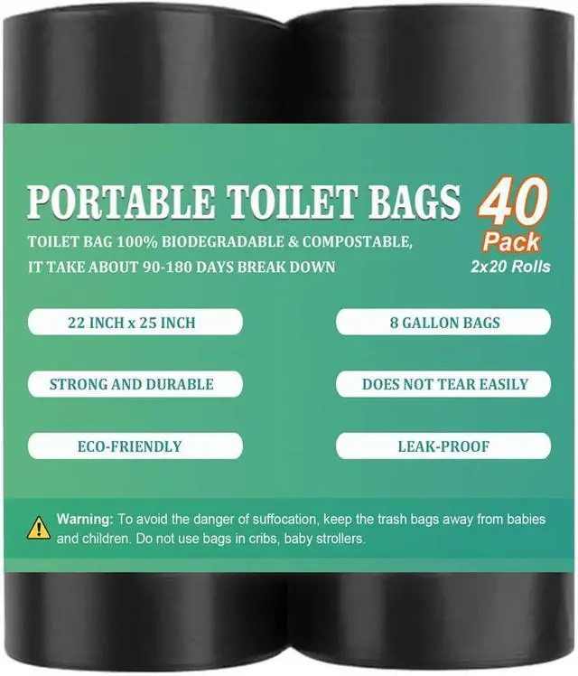 Main image of 40PCS 8 Gallon Portable Toilet Bags for Camping, Biodegradable Porta Potty Bags - 8 Gal Waste Bags Fit for 5 Gallon Bucket, Camping Poop Bag