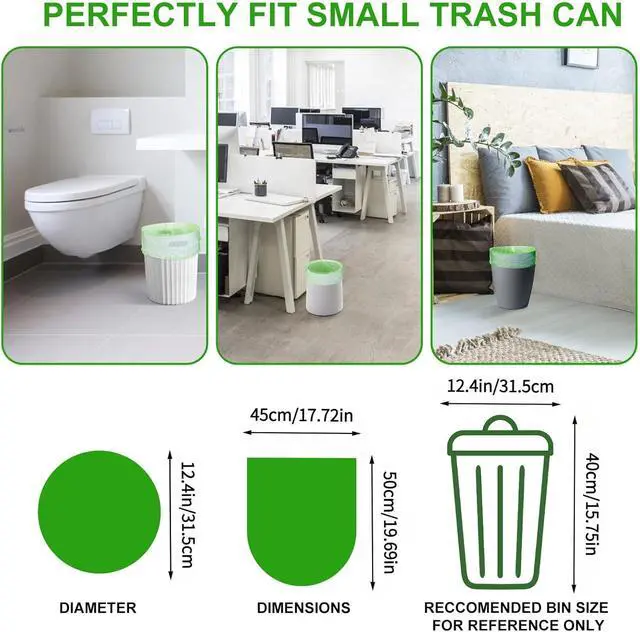 Alt view image 2 of 6 - 4 Gallon Biodegradable Compostable Small-Trash-Bags - Green Small Garbage Bags For Bathroom Can 100 Count Unscented Little Waste Basket Kitchen Office Car Tiny Liners Bulk Strong Thick Inwaysin