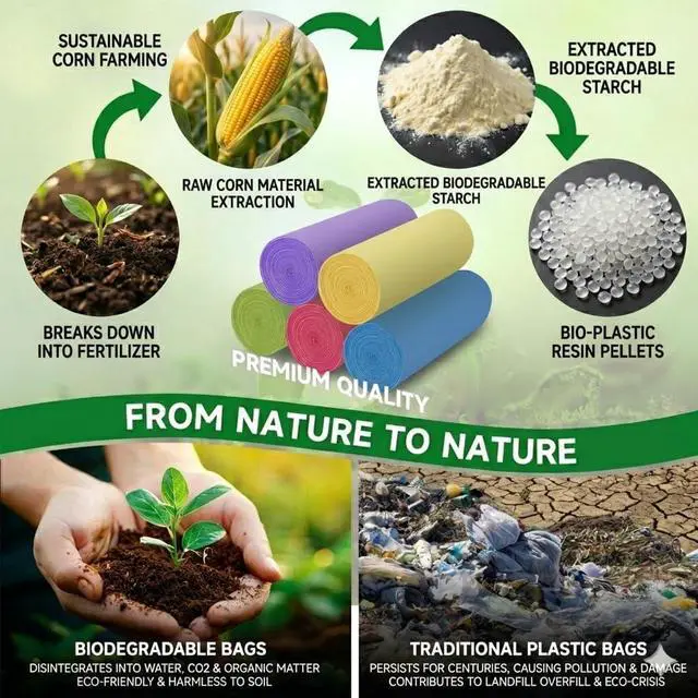 Alt view image 3 of 7 - 2 Gallon Small Bathroom Trash Bags - Colorful Biodegradable With Handles Mini Garbage Bags 100 Count Unscented Kitchen Car Office Little Wastebasket Liners 7.5 Liter Strong Thick Bulk Vincereon