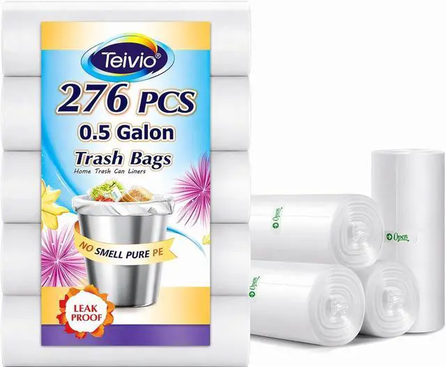 Main image of Teivio Mini Clear Trash Bags 0.5 Gallon 276 Count 11"x12" Bathroom