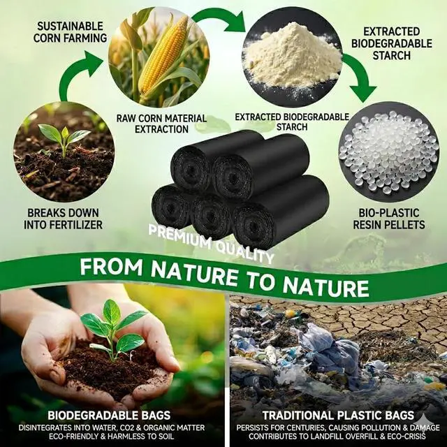 Alt view image 3 of 7 - 1.6 Gallon Small Trash Bags Bathroom Black, Mini Garbage Bags with Handles,Fit 1.3-1.5Gal6 Liter Unscented Wastebasket Liners for Car Office Kitchen, Biodegradable, 100 Count