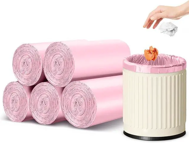 Main image of Strengthened 2.6 Gallon Small Trash Bags, 5 Rolls 100 Count, Pink
