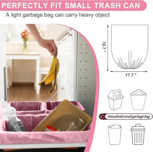 Alt view image 5 of 6 - Strengthened 2.6 Gallon Small Trash Bags, 5 Rolls 100 Count, Pink