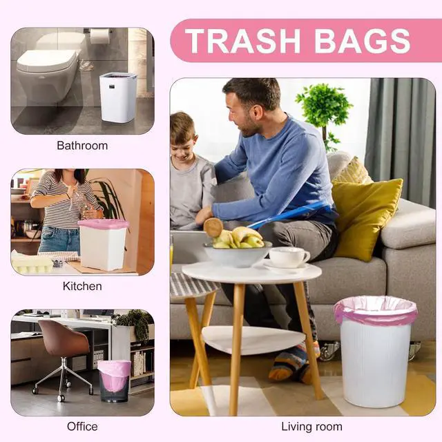 Alt view image 6 of 6 - Strengthened 2.6 Gallon Small Trash Bags, 5 Rolls 100 Count, Pink