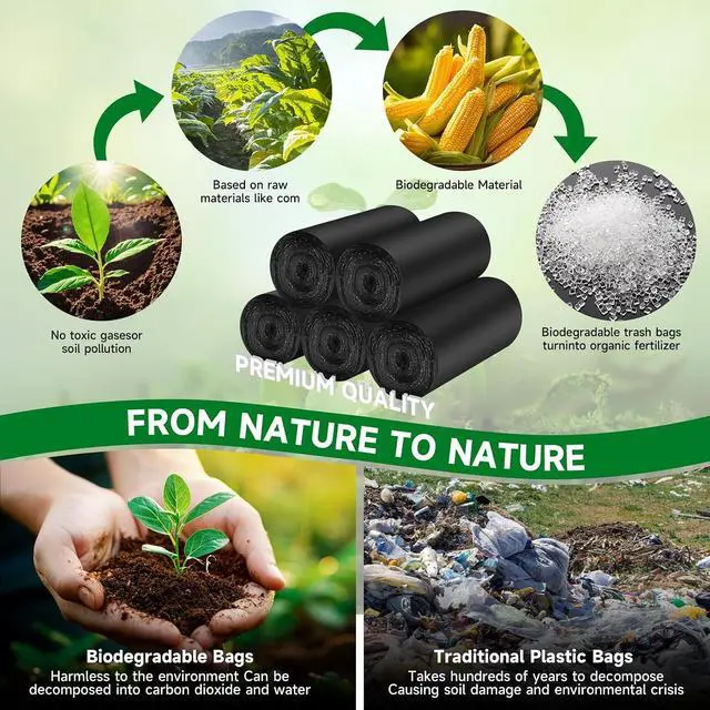 Alt view image 2 of 7 - Small Bathroom Trash Bags 2 Gallon - Black Mini Garbage Bags With Handle Biodegradable Compostable 100 Count Kitchen Office Car Little Waste Basket Unscented Tiny Liners Strong Thick Chenyucheng