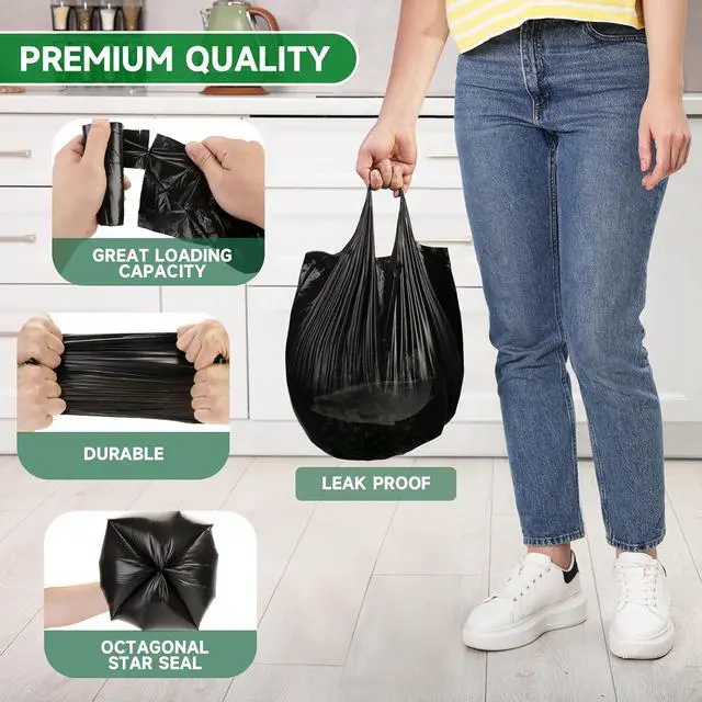 Alt view image 4 of 7 - 1.6 Gallon Small Trash Bags Bathroom Black, Mini Garbage Bags with Handles,Fit 1.3-1.5Gal6 Liter Unscented Wastebasket Liners for Car Office Kitchen, Biodegradable, 100 Count