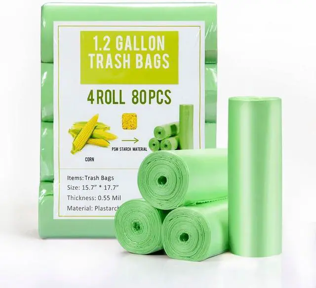 Main image of Jaoul Trash Bags 1.2 Gallon, Small Garbage Bags, Strong & Unscented Mini Trash Bags for Kitchen, Bathroom, Office, Restroom, Car, Green, 80 Counts