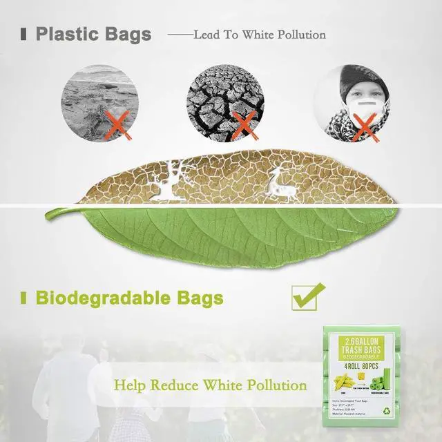 Alt view image 3 of 7 - Jaoul Trash Bags 1.2 Gallon, Small Garbage Bags, Strong & Unscented Mini Trash Bags for Kitchen, Bathroom, Office, Restroom, Car, Green, 80 Counts