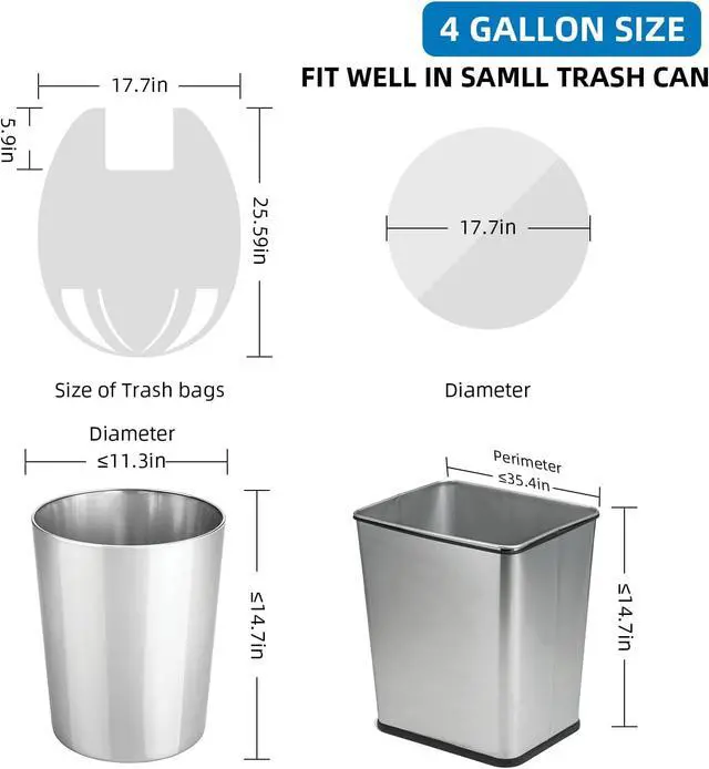 Alt view image 2 of 6 - 4 Gallon-Trash-Bag Small-Bathroom Kitchen Garbage Bags - Gal With Handle Recycling Colorful 100 Count For Can Recycle Car Unscented Waste Basket Little Disposable Plastic Outdoor Office Acqkunlo
