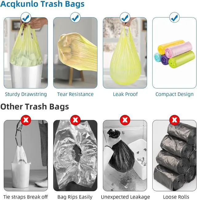 Alt view image 5 of 6 - 4 Gallon-Trash-Bag Small-Bathroom Kitchen Garbage Bags - Gal With Handle Recycling Colorful 100 Count For Can Recycle Car Unscented Waste Basket Little Disposable Plastic Outdoor Office Acqkunlo