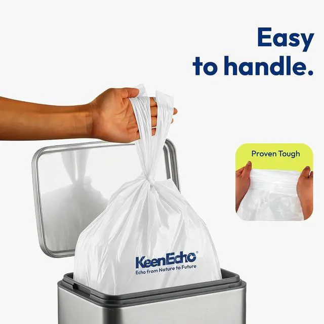 Alt view image 4 of 7 - Small Trash Bags with Handles - Ocean Plastic Upcycling - Plastic Garbage Bags, Can Bin & Waste Basket Liner for Kitchen, Bathroom, Office and Pets,1.2 Gallon 50 Count White