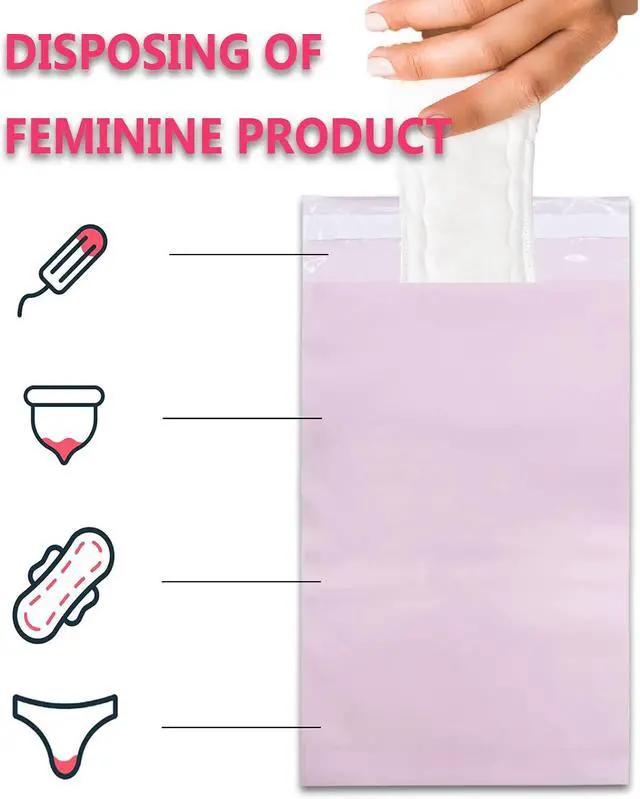 Alt view image 5 of 7 - Sanitary Napkin Disposal Bags - Block Odors, Great Adhesion, Feminine Hygiene Disposal Bags for Tampons and Pads Pink 100Pcs