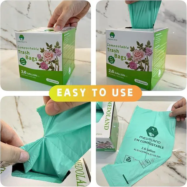 Alt view image 4 of 7 - BPI Certified Compostable Trash Bags 13Gallon (30 Count) - 3X Thicker Than Regular, Leak & Tear Resistant for Kitchen/Garden/Food Waste, 90-Day Breakdown in Home/Industrial Use, 0.91mils Plant-Based