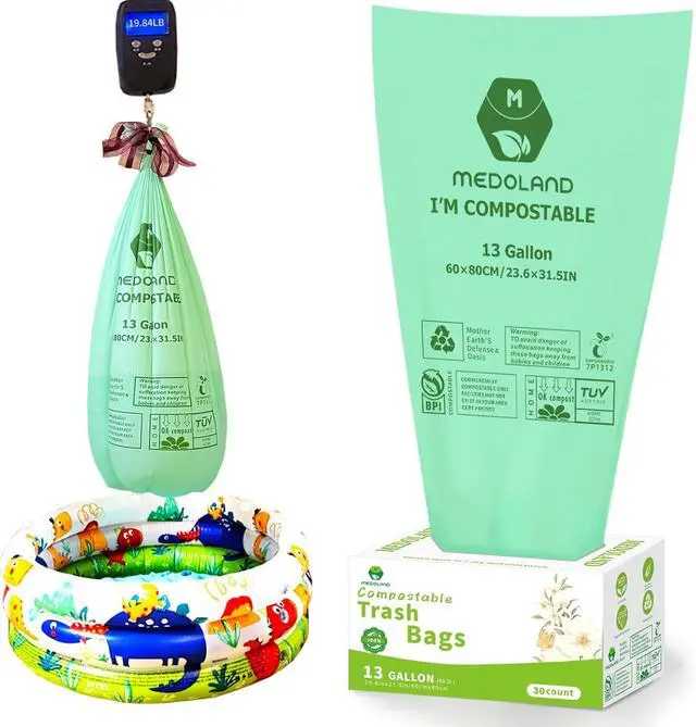 Alt view image 3 of 7 - BPI Certified Compostable Trash Bags 13Gallon (30 Count) - 3X Thicker Than Regular, Leak & Tear Resistant for Kitchen/Garden/Food Waste, 90-Day Breakdown in Home/Industrial Use, 0.91mils Plant-Based