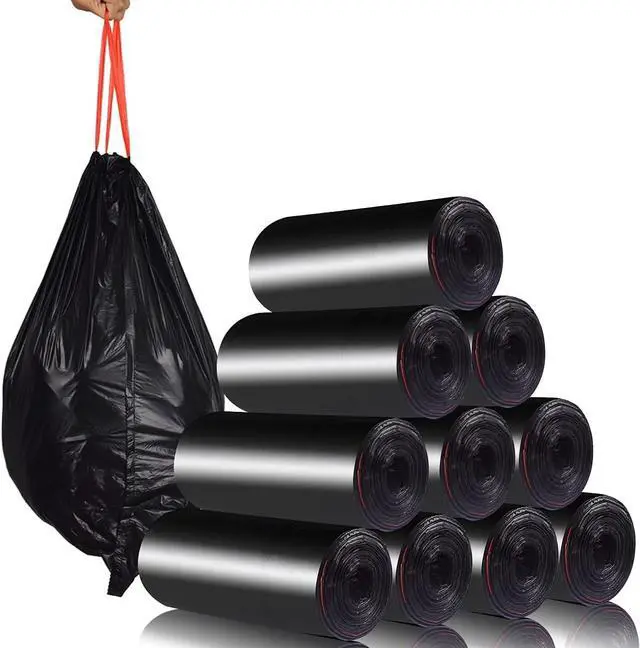 Main image of Trash Bags Drawstring Garbage Bags-Coocn Thicker Heavy Bathroom Trash can Liners for Bedroom Home Kitchen 50 Counts ,4-6 Gallon (Black)