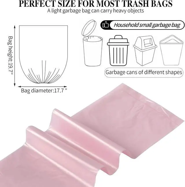 Alt view image 3 of 6 - 5 Rolls Small Trash Bags - 100 Counts 4 Gallon Small Garbage Bags (Pink)