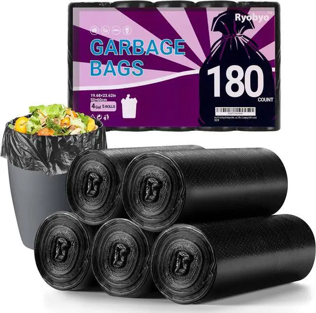 Main image of Black Small Trash Bags Protect Your Privacy, Ryobyo Ultra Thick 4 Gallon Trash Bag, Unscented Small Garbage Bags for Kitchen, Bathroom, Bedroom, Office, Camping (180 Counts)