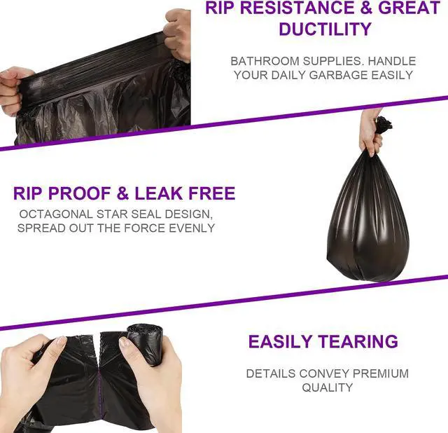 Alt view image 3 of 7 - Black Small Trash Bags Protect Your Privacy, Ryobyo Ultra Thick 4 Gallon Trash Bag, Unscented Small Garbage Bags for Kitchen, Bathroom, Bedroom, Office, Camping (180 Counts)