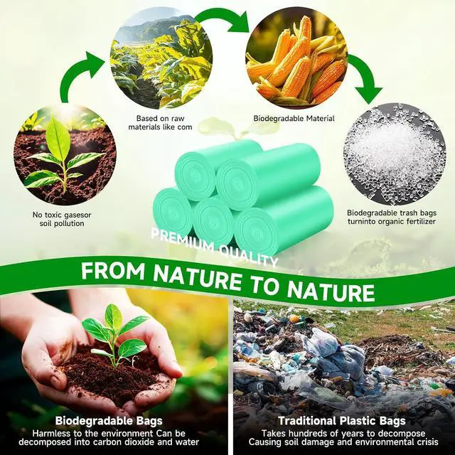 Alt view image 3 of 6 - 1.6 Gallon Mini Trash-Bags For Bathroom Compostable - Green Small Garbage BagsFit 1.3-1.5GalBiodegradable 100 Count 6 Liter Unscented Tiny Waste Basket Liners Kitchen Office Car Thick Chenyucheng