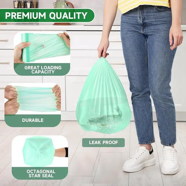 Alt view image 4 of 6 - 1.6 Gallon Mini Trash-Bags For Bathroom Compostable - Green Small Garbage BagsFit 1.3-1.5GalBiodegradable 100 Count 6 Liter Unscented Tiny Waste Basket Liners Kitchen Office Car Thick Chenyucheng