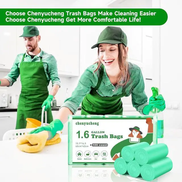Alt view image 6 of 6 - 1.6 Gallon Mini Trash-Bags For Bathroom Compostable - Green Small Garbage BagsFit 1.3-1.5GalBiodegradable 100 Count 6 Liter Unscented Tiny Waste Basket Liners Kitchen Office Car Thick Chenyucheng