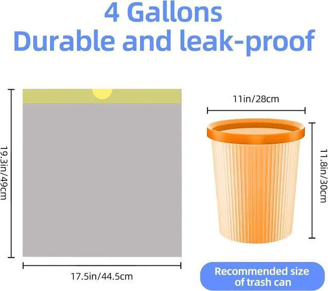 Alt view image 2 of 2 - 45 Count 4 Gallon Drawstring Trash Bags Small Plastic Garbage Bags Unscented Thick for Bathroom,Kitchen,Office,Car,3-4 Gal mini Trash Bags For Small Can,gray