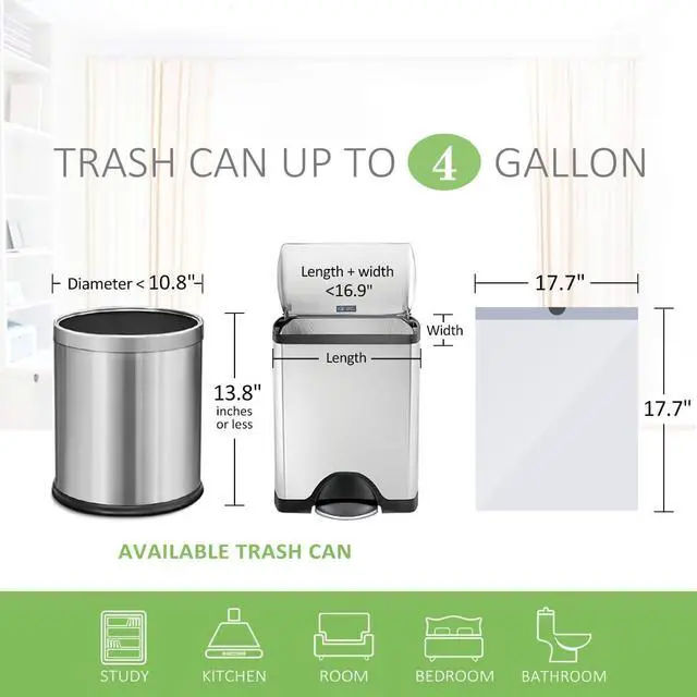 Alt view image 2 of 7 - 4 Gallon 140 Counts Strong Drawstring Trash Bags Garbage Bags by Teivio, Bathroom Trash Can Bin Liners, Small Plastic Bags for home office kitchen, White