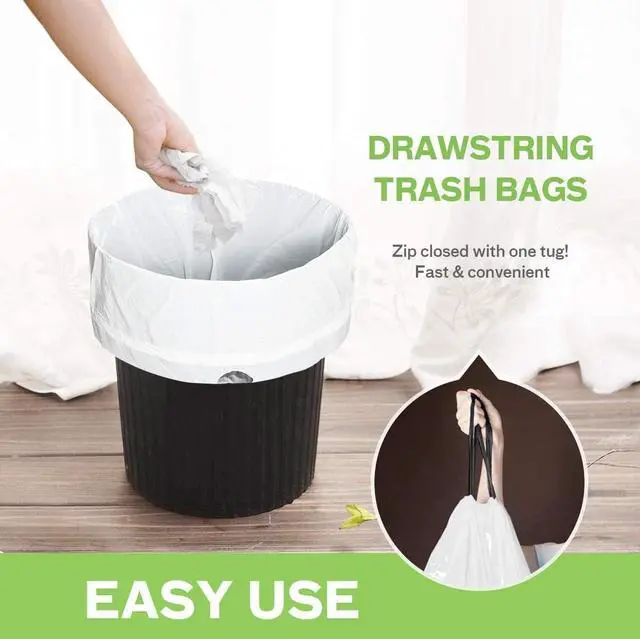 Alt view image 5 of 7 - 4 Gallon 140 Counts Strong Drawstring Trash Bags Garbage Bags by Teivio, Bathroom Trash Can Bin Liners, Small Plastic Bags for home office kitchen, White