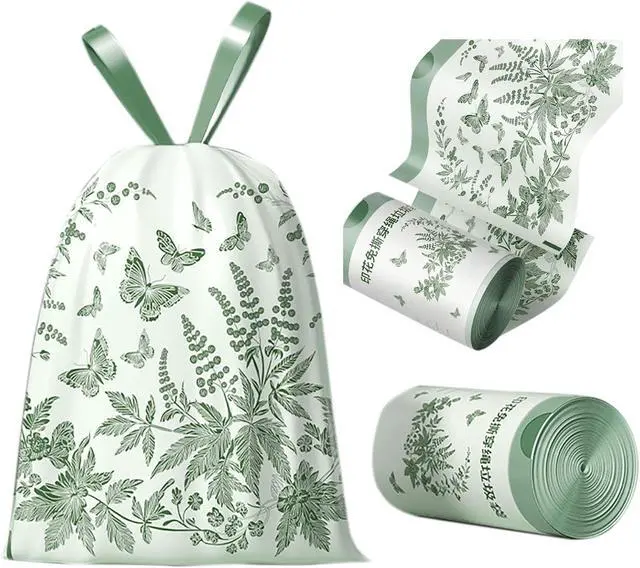 Main image of 4 Gallon Small Trash Bags No-Tearing Drawstring 1.1 Mil Thick - 64 Count Small Garbage Bags Wormwood scent for Bathroom Kitchen Toilet Home Office and Bedroom (Green 64 Count)