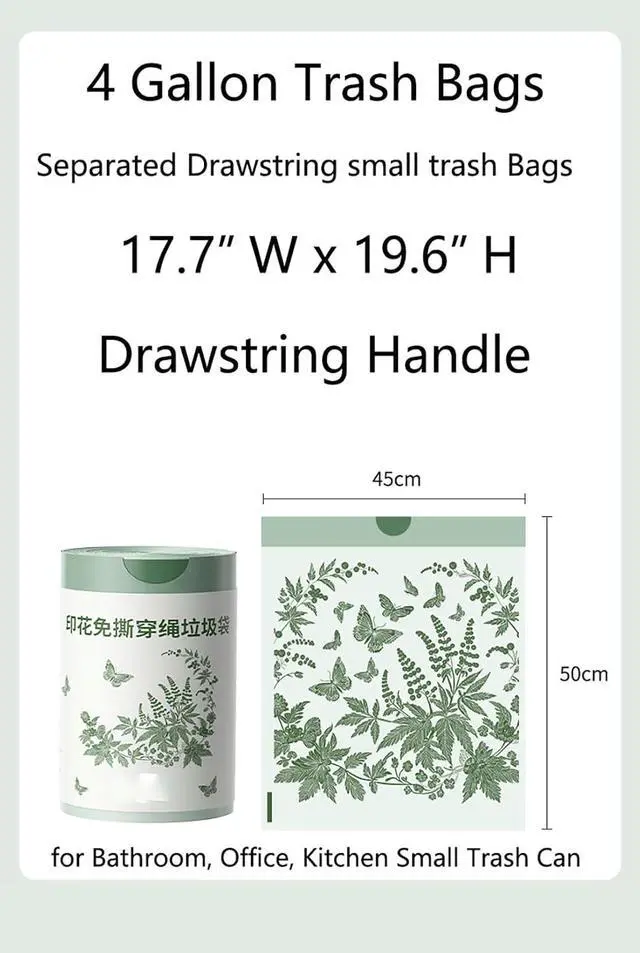 Alt view image 3 of 7 - 4 Gallon Small Trash Bags No-Tearing Drawstring 1.1 Mil Thick - 64 Count Small Garbage Bags Wormwood scent for Bathroom Kitchen Toilet Home Office and Bedroom (Green 64 Count)