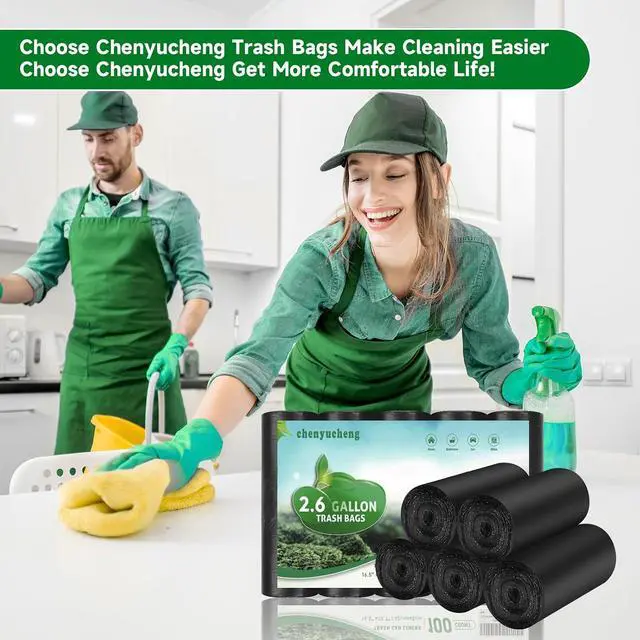 Alt view image 5 of 6 - 2.6 Gallon Small-Trash-Bag Bathroom Biodegradable Black - Mini Garbage Bags Compostable Unscented 100 Count Waste Basket Liners 10 Liter Tiny Kitchen Office Car Strong Thick Bulk Chenyucheng