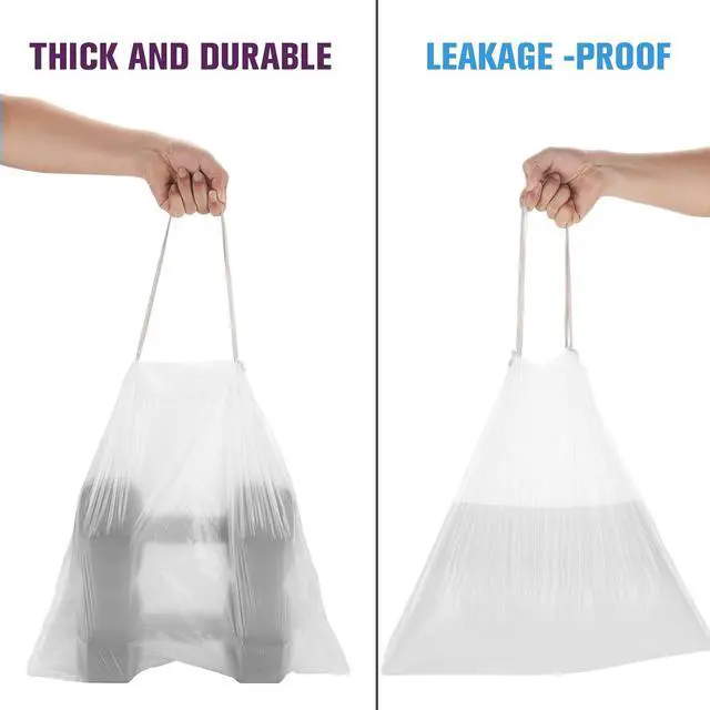 Alt view image 4 of 7 - 2.6 Gallon Small Trash Bags, Heihaily 60 Count Clear Drawstring Garbage Bags with Leak-Proof Bottom for Bathroom, Office & Bedroom, 16.9 x 17.7 Inch Heavy Duty Plastic Waste Bags