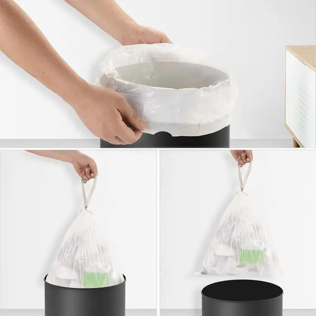 Alt view image 5 of 7 - 2.6 Gallon Small Trash Bags, Heihaily 60 Count Clear Drawstring Garbage Bags with Leak-Proof Bottom for Bathroom, Office & Bedroom, 16.9 x 17.7 Inch Heavy Duty Plastic Waste Bags