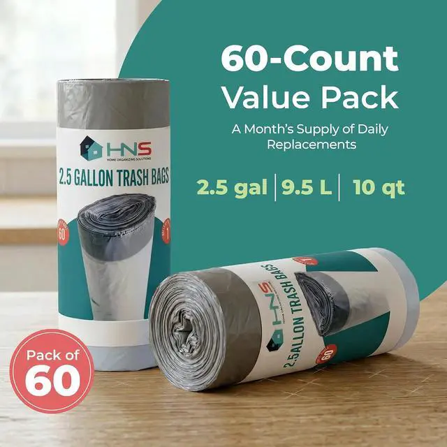 Alt view image 3 of 7 - Small Trash Bags 2.5 Gallon (6L), 60 Count Premium Heavy Duty Garbage Bags