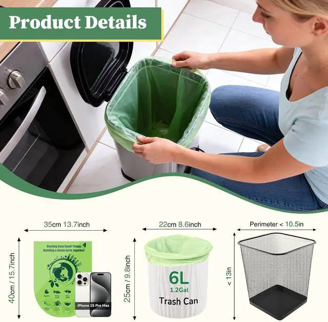 Alt view image 2 of 7 - Small Trash Bags 1.2 Gallon, 120 Count Bathroom Garbage Bags, Compost Bin Liners for 1-2 Gallon Trash Can, Small Trash Bags Bathroom Strong and Tough for Kitchen Office