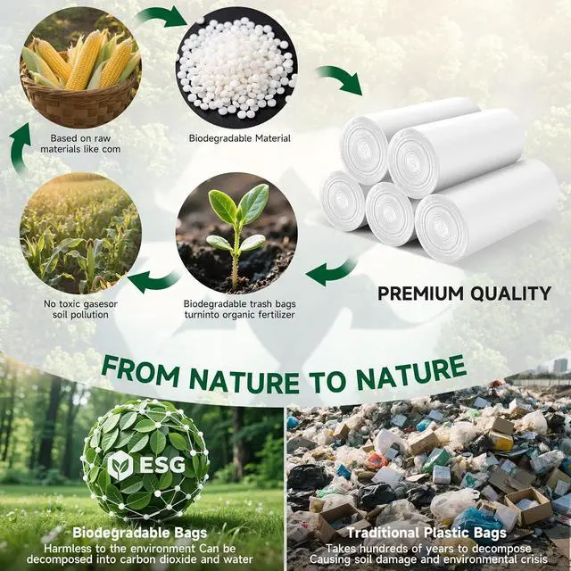 Alt view image 3 of 7 - 2 Gallon Small Bathroom Trash Bags Biodegradable With Handles