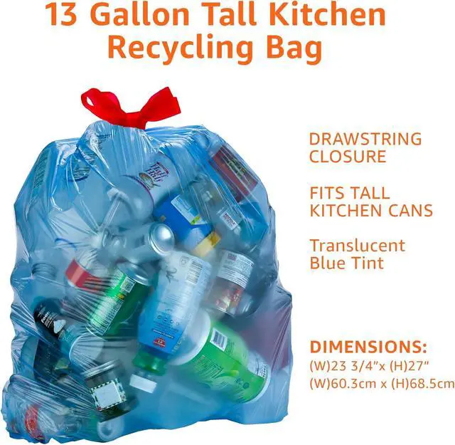 Alt view image 3 of 6 - Amazon Basics Blue Recycling Drawstring Trash Bags, Tall Kitchen, Unscented, 13 Gallon, 60 Count
