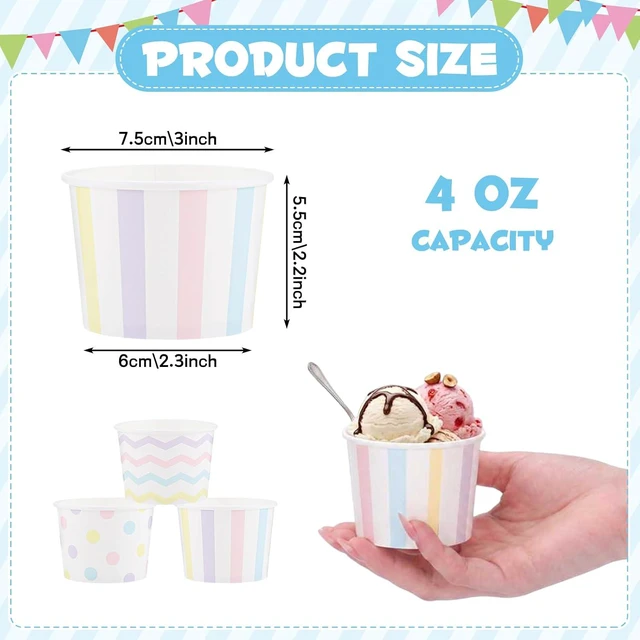 Alt view image 8 of 9 - NatNarr 60 Pcs Ice Cream Cups Disposable, 4 Oz Pastel Treat Cups | 3 Styles Small Paper Bowls Mini Ice Cream Party Supplies for Sundae Dessert Snack Frozen Yogurt Soup