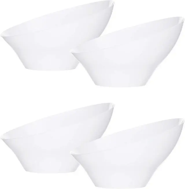 Main image of PLASTICPRO Disposable Angled Plastic Bowls Round Small Serving Bowl, Elegant for Party's, Snack, or Salad Bowl, White, Pack of 8
