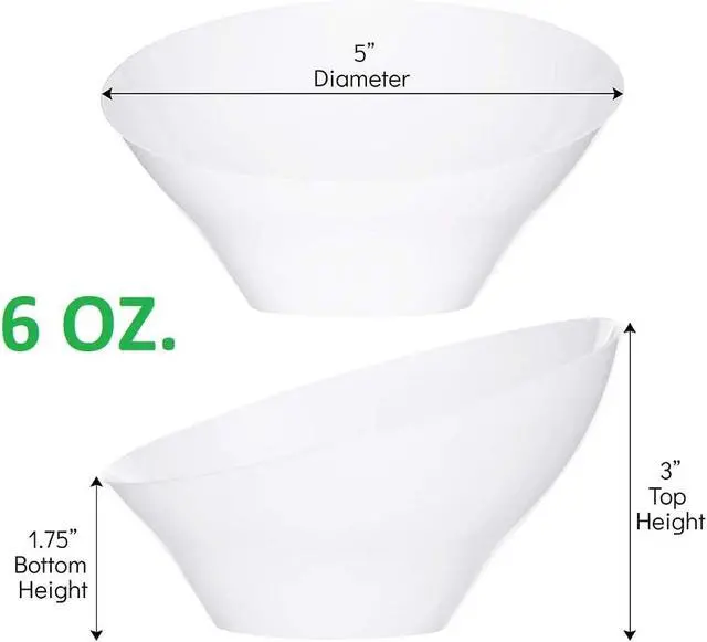 Alt view image 2 of 7 - PLASTICPRO Disposable Angled Plastic Bowls Round Small Serving Bowl, Elegant for Party's, Snack, or Salad Bowl, White, Pack of 8