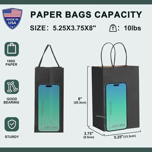 Alt view image 2 of 7 - METRONIC 20Pcs 5.25x3.75x8 Small Black Gift Bags, Paper Bags with Handles