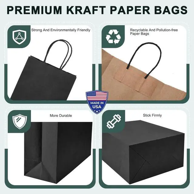 Alt view image 3 of 7 - METRONIC 20Pcs 5.25x3.75x8 Small Black Gift Bags, Paper Bags with Handles