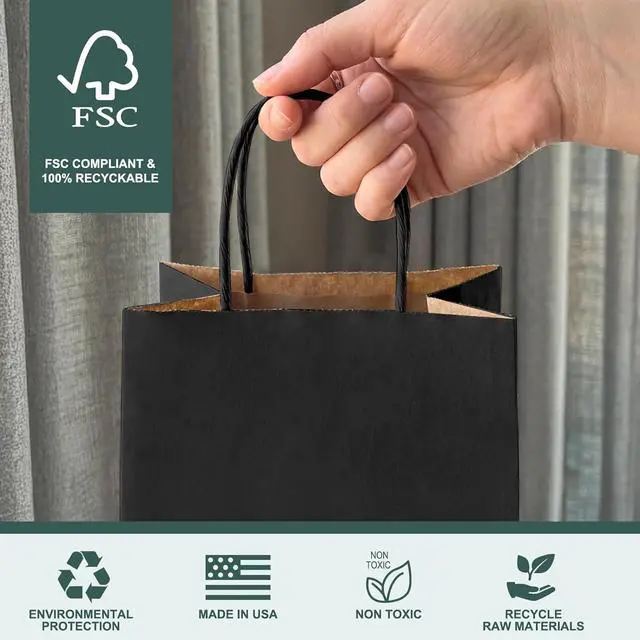 Alt view image 5 of 7 - METRONIC 20Pcs 5.25x3.75x8 Small Black Gift Bags, Paper Bags with Handles