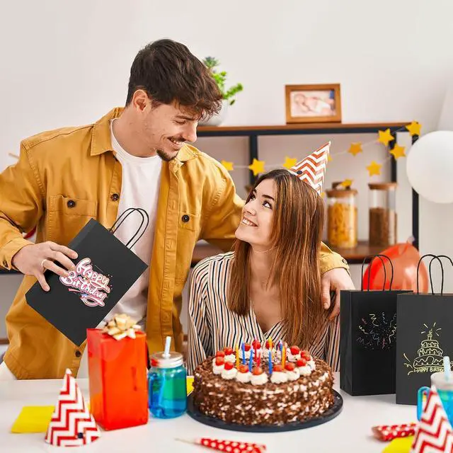 Alt view image 6 of 7 - METRONIC 20Pcs 5.25x3.75x8 Small Black Gift Bags, Paper Bags with Handles
