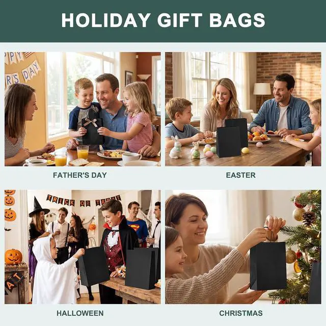 Alt view image 7 of 7 - METRONIC 20Pcs 5.25x3.75x8 Small Black Gift Bags, Paper Bags with Handles