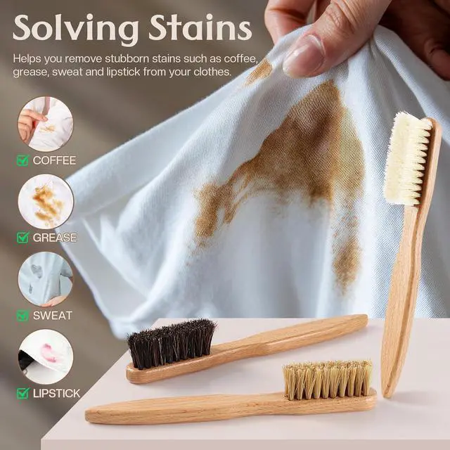 Alt view image 3 of 7 - 3 Pcs Wood Laundry Stain Brush Stain Remover Brushes with Boar Bristle Small Stain Brush for Clothes for Scrubbing Stains from Furniture Fabric Leather(3 Pcs C)