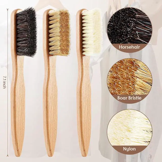 Alt view image 4 of 7 - 3 Pcs Wood Laundry Stain Brush Stain Remover Brushes with Boar Bristle Small Stain Brush for Clothes for Scrubbing Stains from Furniture Fabric Leather(3 Pcs C)