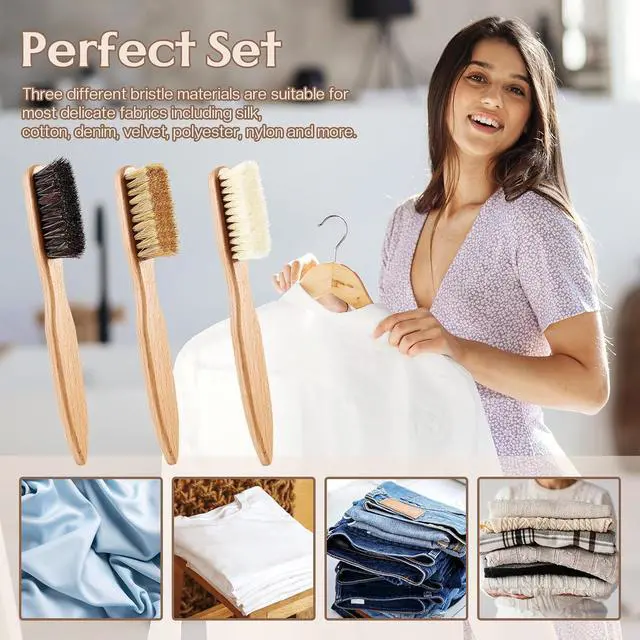 Alt view image 6 of 7 - 3 Pcs Wood Laundry Stain Brush Stain Remover Brushes with Boar Bristle Small Stain Brush for Clothes for Scrubbing Stains from Furniture Fabric Leather(3 Pcs C)
